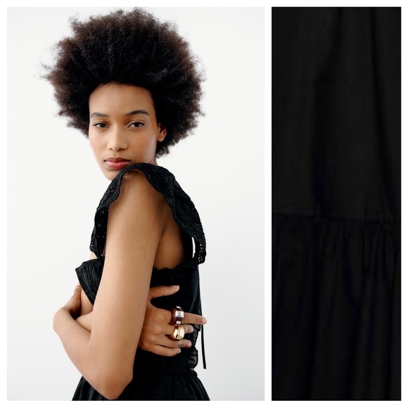 NWT. Zara Black Midi Dress with Perforated Embroideries. Size L. - Picture 5 of 13